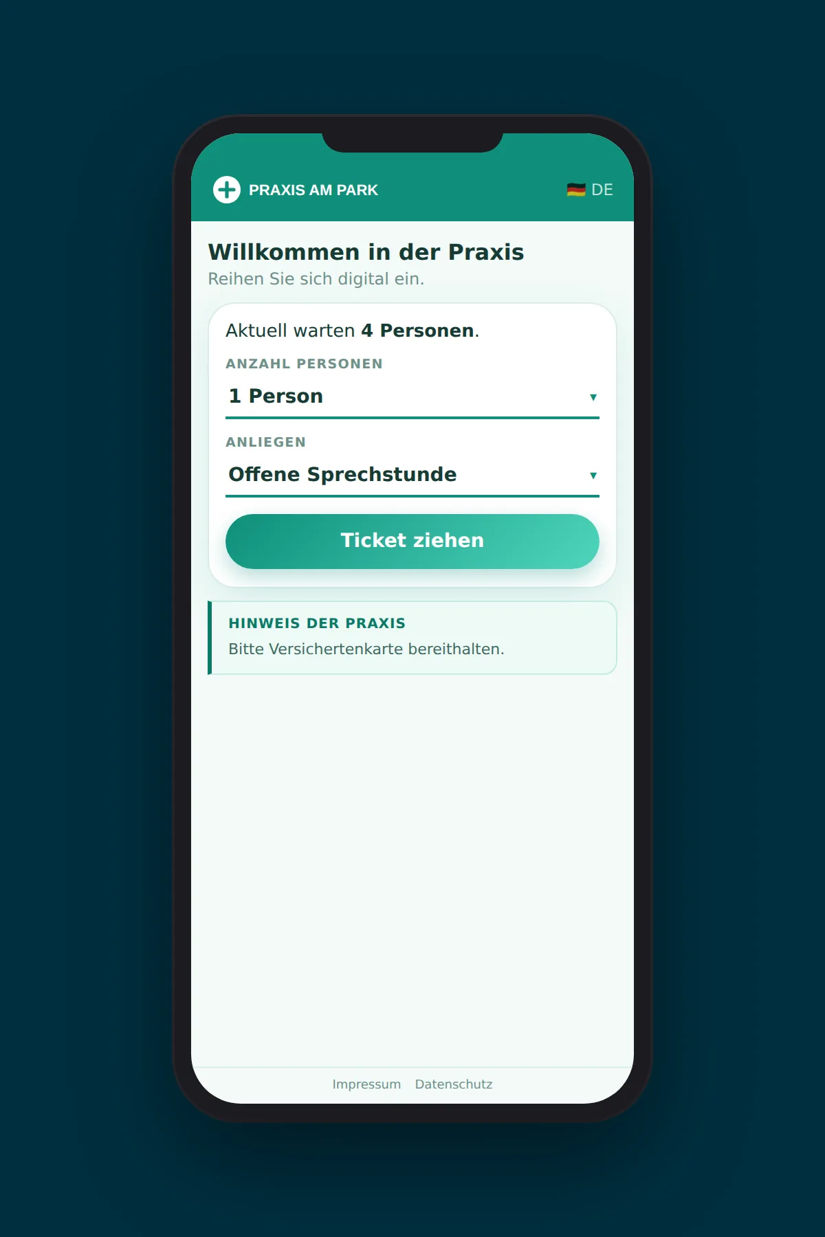 SmartWarten in der Arztpraxis: Warteticket im Praxis-Branding